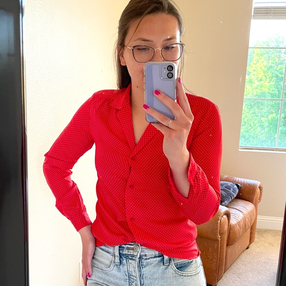 Vintage Levi’s Button Up Blouse Long sleeve Red Polka Dot Western Size 8